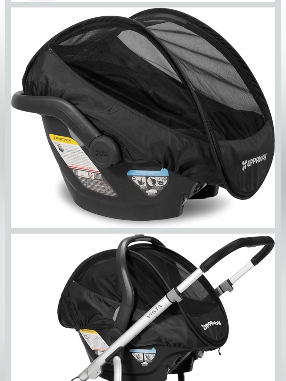 UPPAbaby Black Cabana Infant Car Seat Sun Canopy Weather Bug Protection Vents
